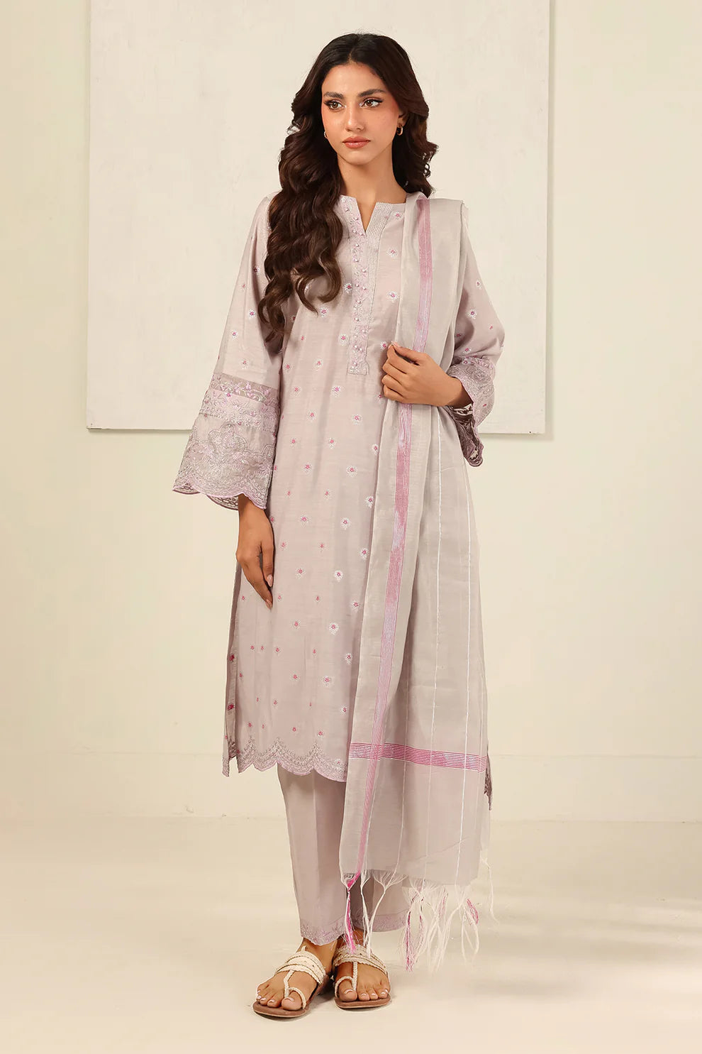 3PCS | Lawn | Embroidered Kurta Dupatta Trouser