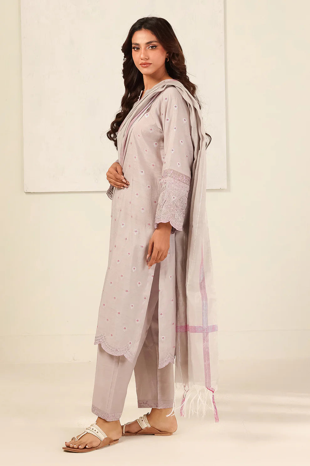 3PCS | Lawn | Embroidered Kurta Dupatta Trouser