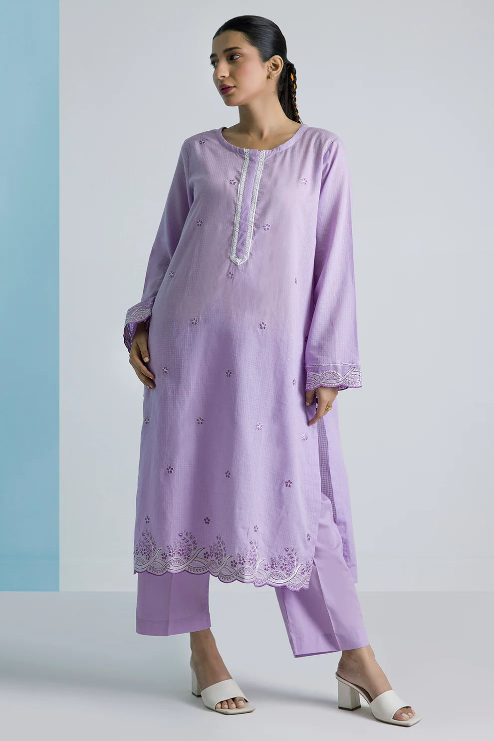 2Pcs | Textured Lawn | Embroidered Kurta Trouser