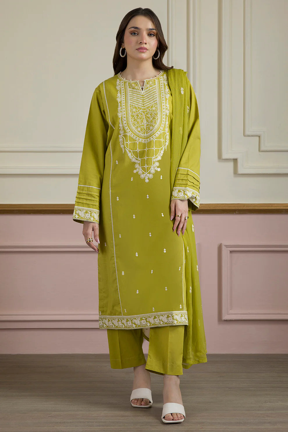 3 Pcs | Textured Lawn Fabric | Embroidered Kurta Dupatta Trouser