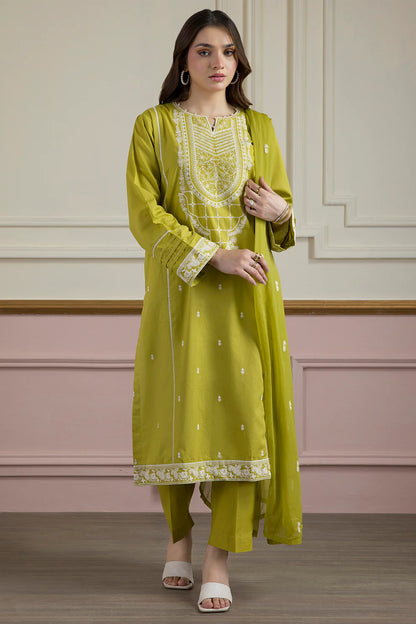 3 Pcs | Textured Lawn Fabric | Embroidered Kurta Dupatta Trouser
