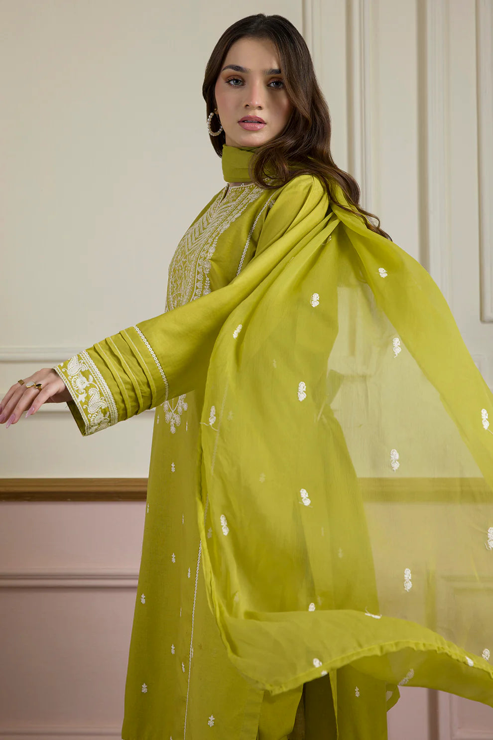 3 Pcs | Textured Lawn Fabric | Embroidered Kurta Dupatta Trouser