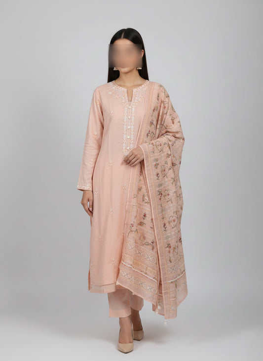 Embroidery Shaffon Cotton Stitched 3 Piece Suite