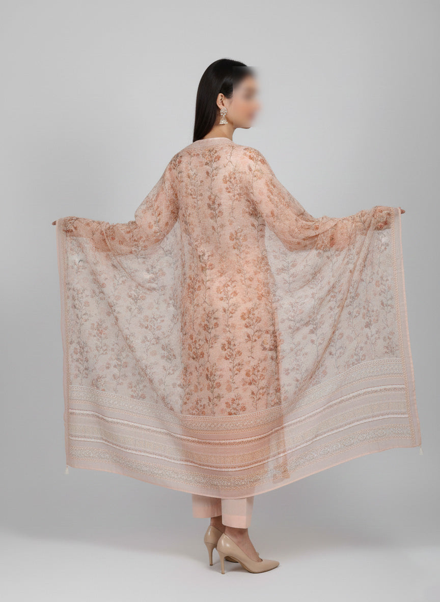 Embroidery Shaffon Cotton Stitched 3 Piece Suite.